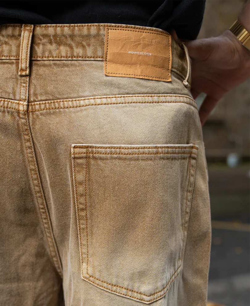 Sand Brown Washed Baggy Jeans 100% Cotton - Image 5