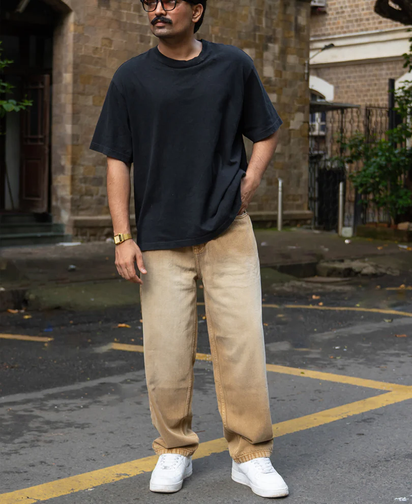 Sand Brown Washed Baggy Jeans 100% Cotton - Image 6