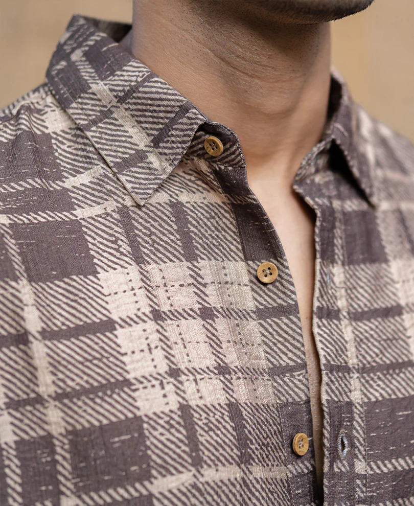 Sand Printed Checks Shirt - Image 3