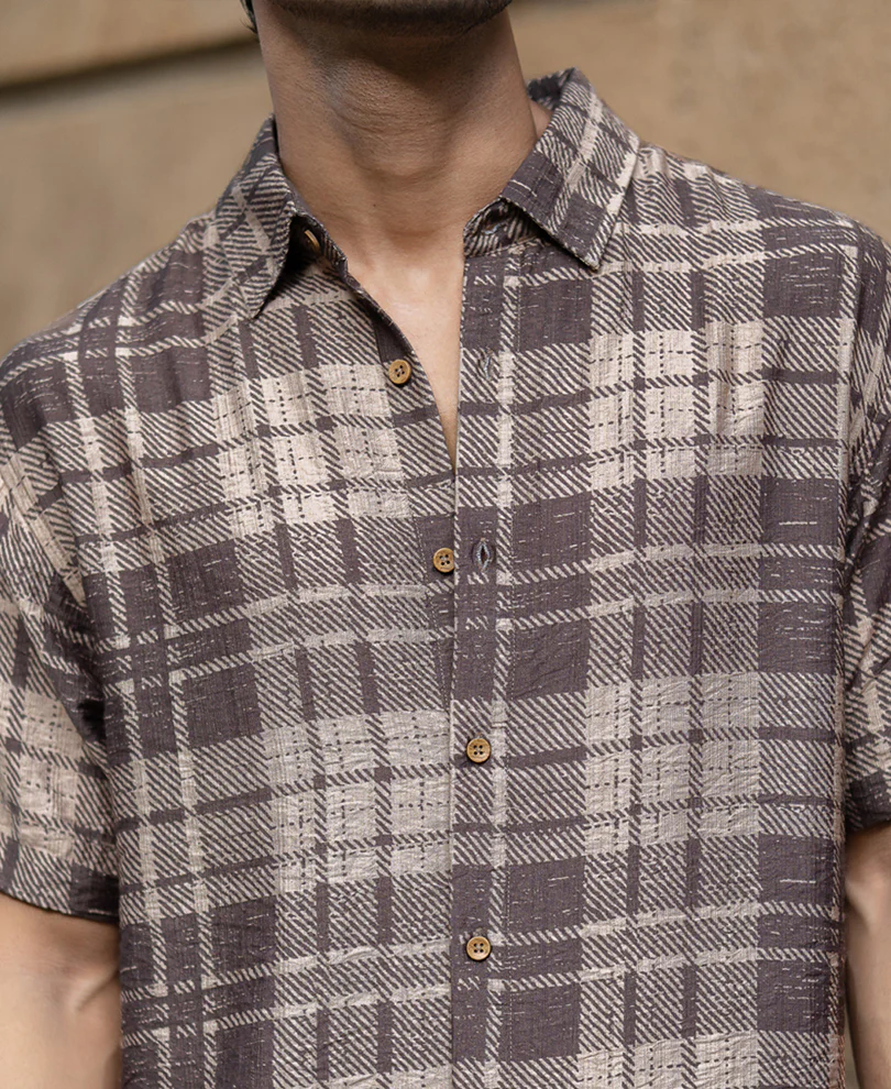 Sand Printed Checks Shirt - Image 4