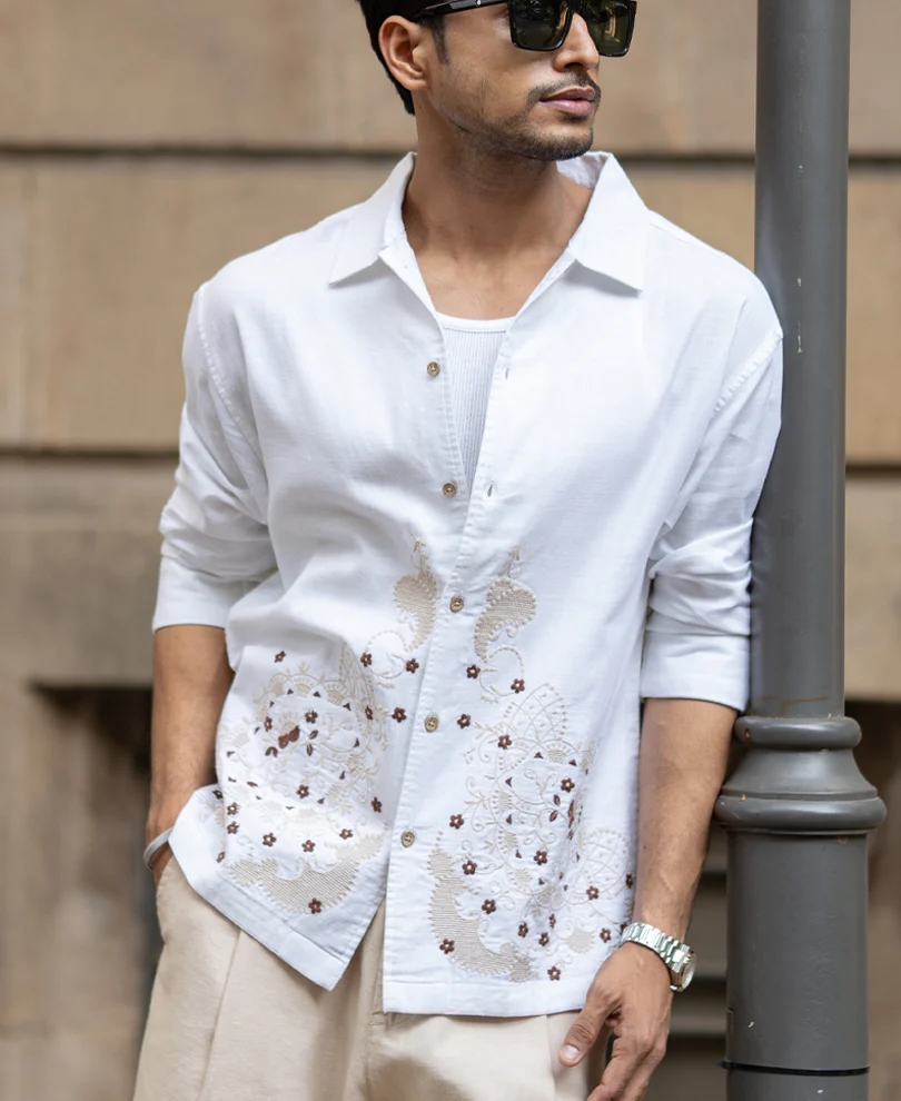 Shirt Oversized Fit Full Sleeve With Collar 100% Cotton - Image 3