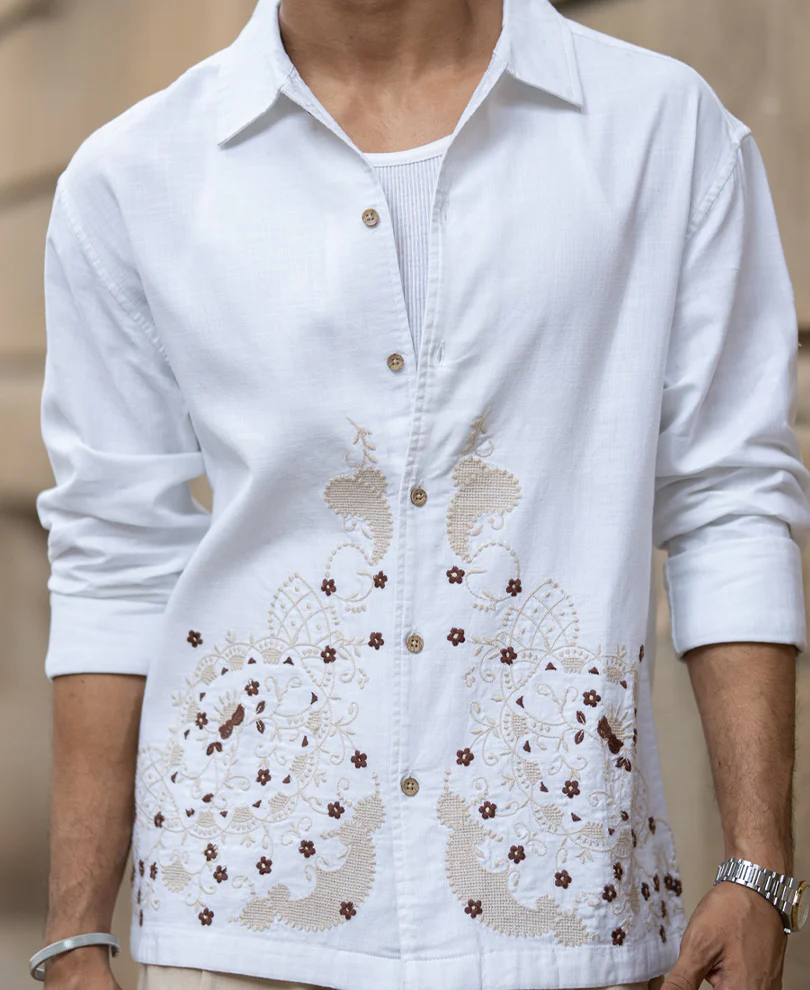 Shirt Oversized Fit Full Sleeve With Collar 100% Cotton - Image 4