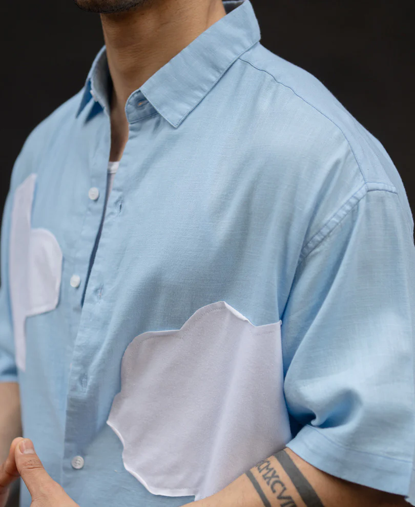 Sky Blue Cloud Applique Shirt 100% Cotton - Image 2