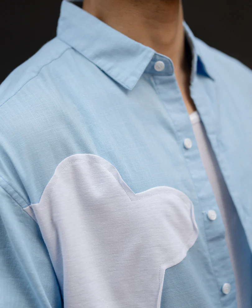 Sky Blue Cloud Applique Shirt 100% Cotton - Image 3