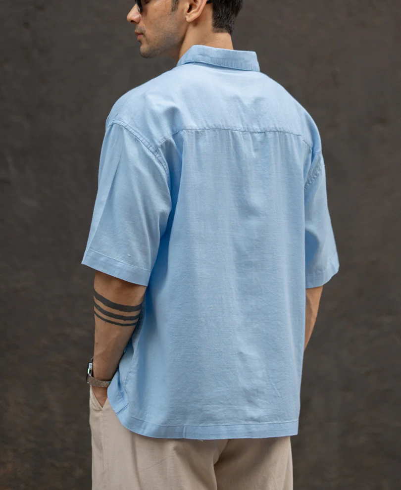 Sky Blue Cloud Applique Shirt 100% Cotton - Image 4