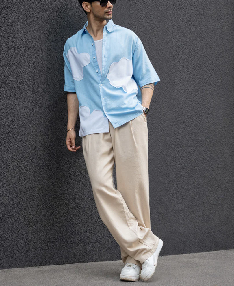 Sky Blue Cloud Applique Shirt 100% Cotton - Image 5
