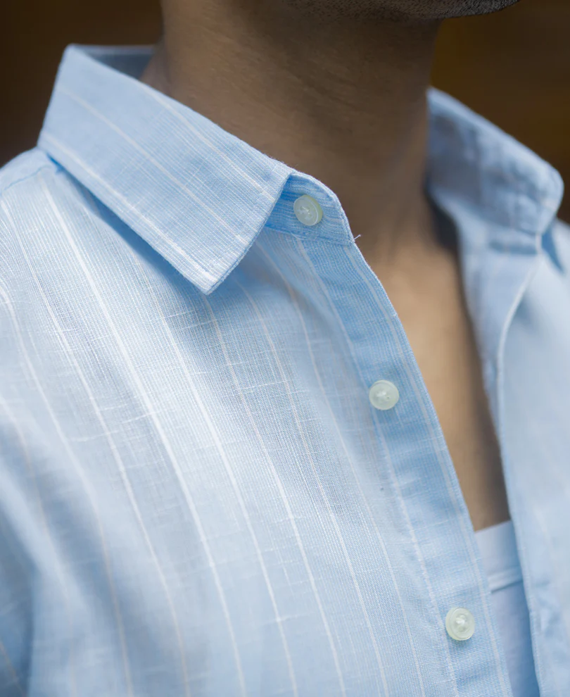 Sky Blue Cotton Stripe Shirt - Image 3