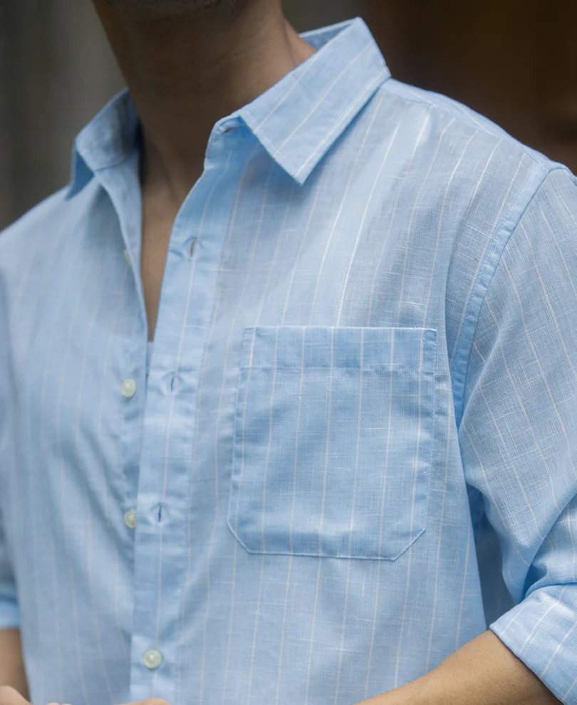 Sky Blue Cotton Stripe Shirt - Image 4