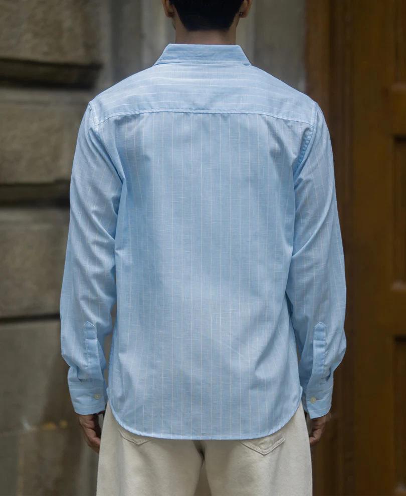 Sky Blue Cotton Stripe Shirt - Image 5