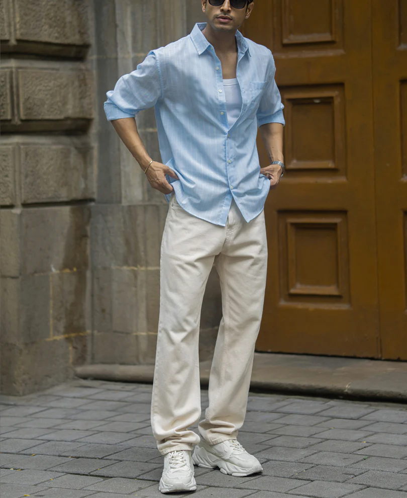 Sky Blue Cotton Stripe Shirt - Image 6