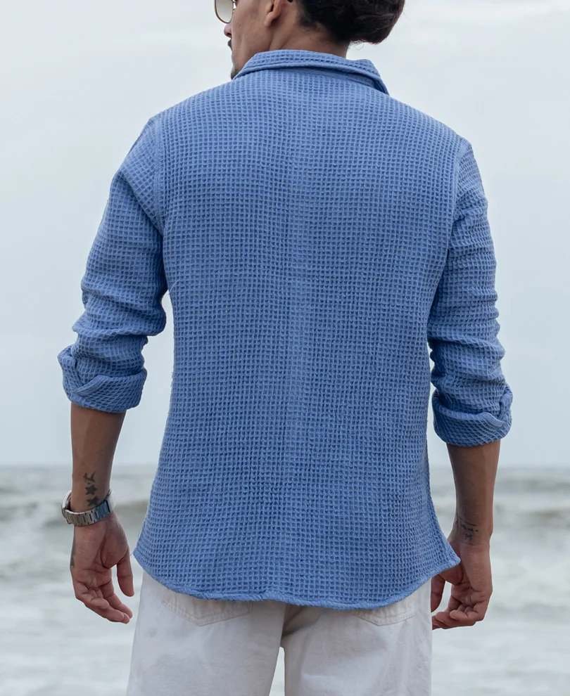 Sky Blue Structured Regular fit Full Sleeves Shirt - Image 3