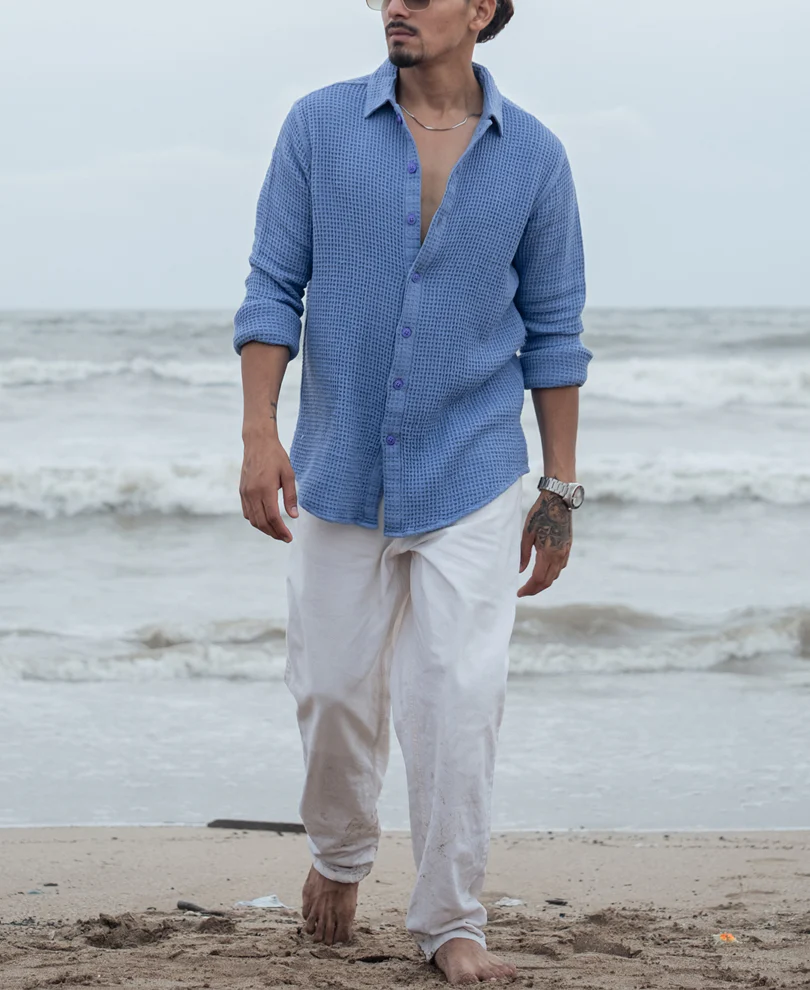 Sky Blue Structured Regular fit Full Sleeves Shirt - Image 4