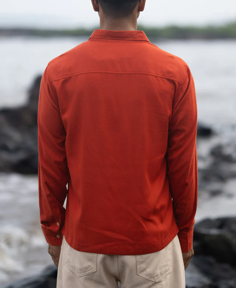 Spicy Orange Linen Blend Embroidery Shirt - Image 5