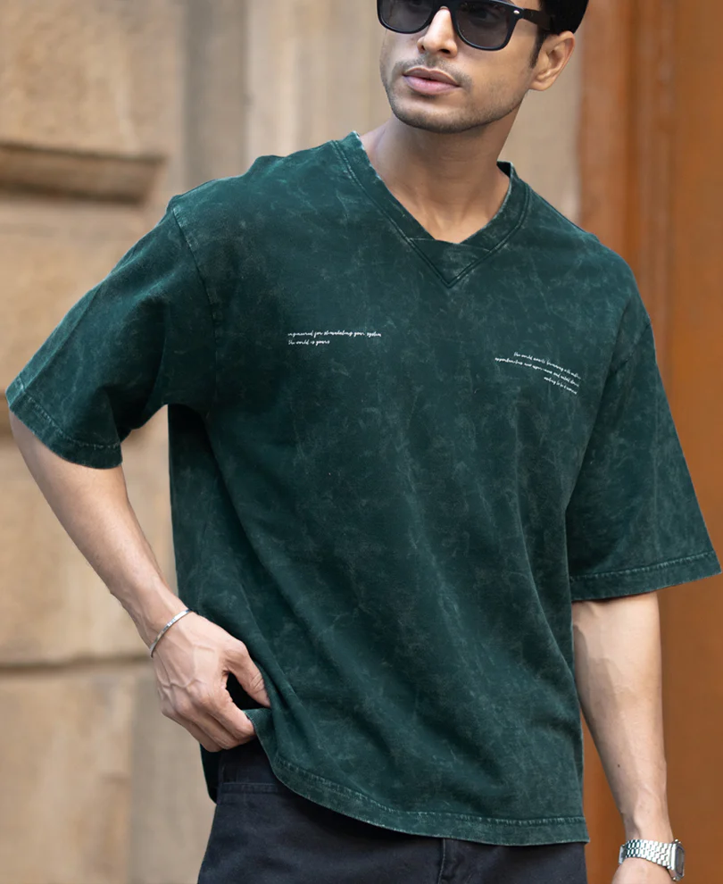 T-Shirt Oversize Fit Half Sleeve V Neck 100% Cotton - Image 2