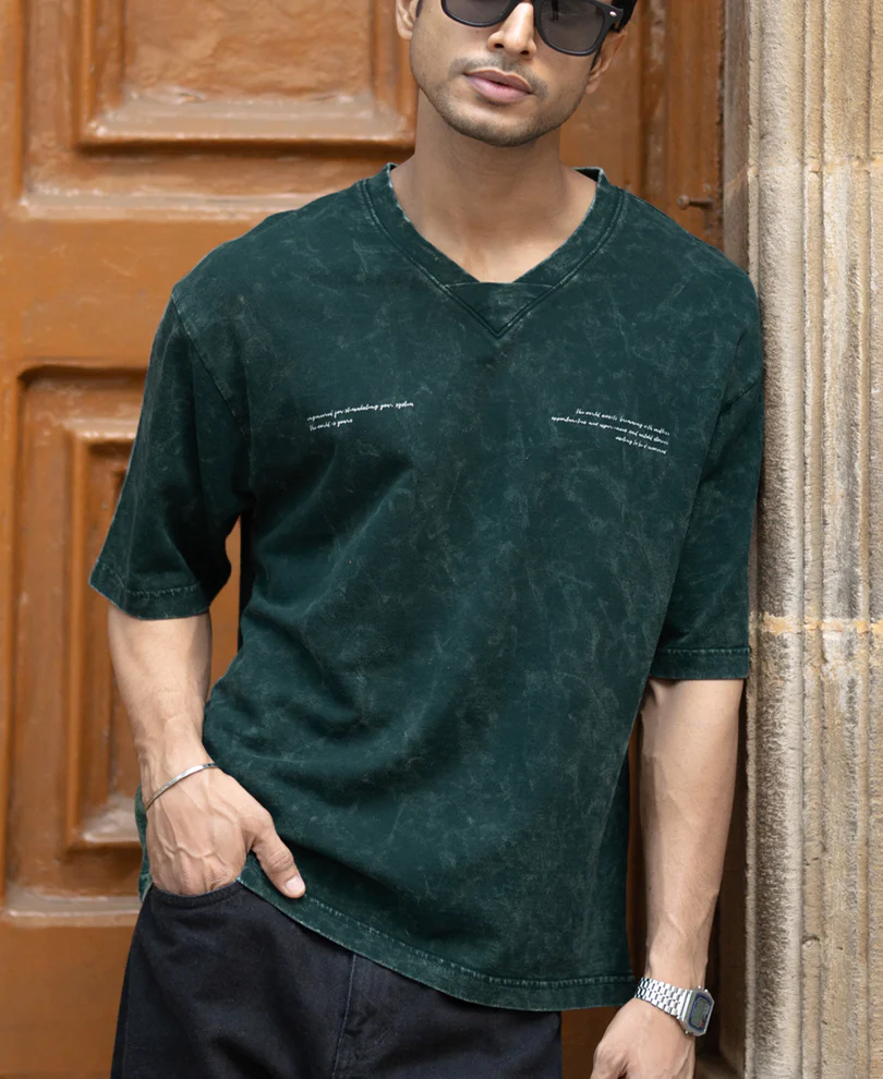 T-Shirt Oversize Fit Half Sleeve V Neck 100% Cotton - Image 3