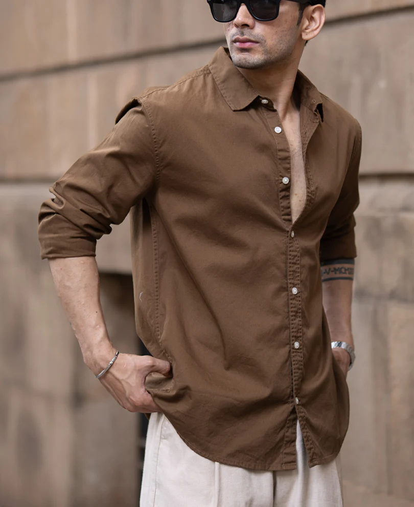 Tan Brown Washed Shirt 100% Cotton - Image 2