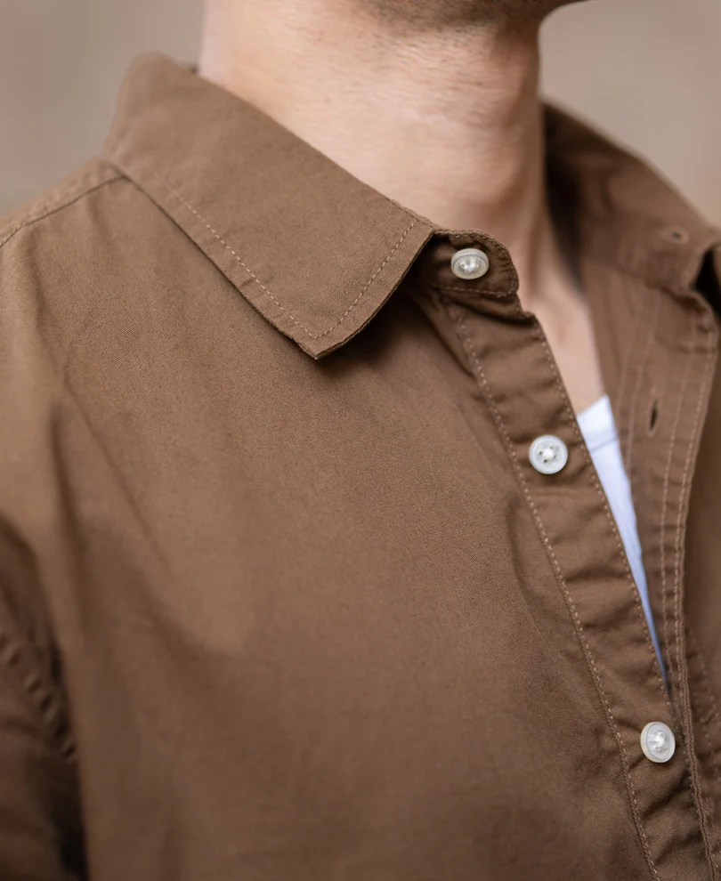 Tan Brown Washed Shirt 100% Cotton - Image 3