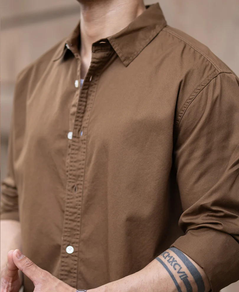 Tan Brown Washed Shirt 100% Cotton - Image 4