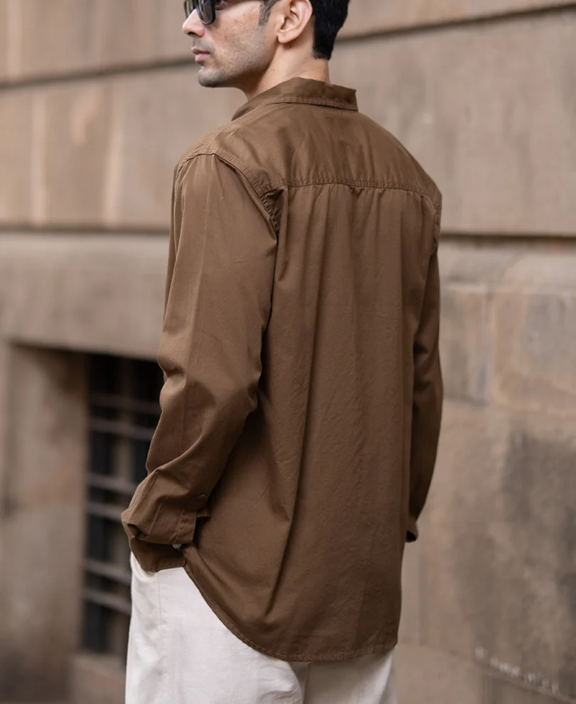 Tan Brown Washed Shirt 100% Cotton - Image 5