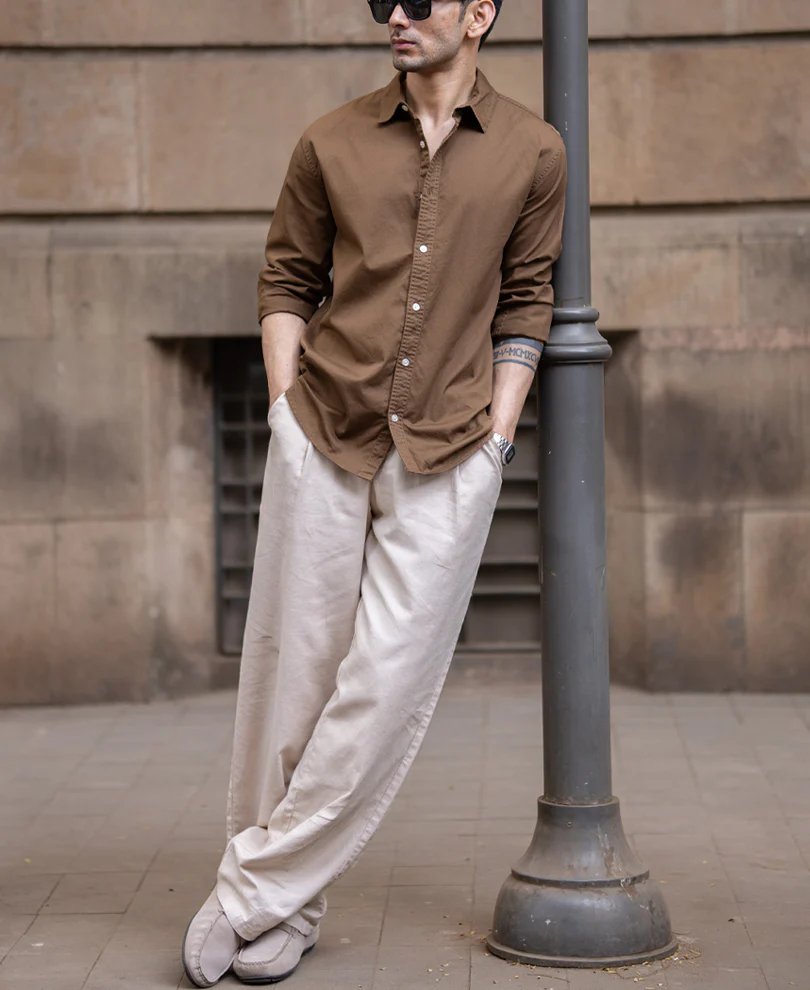 Tan Brown Washed Shirt 100% Cotton - Image 6