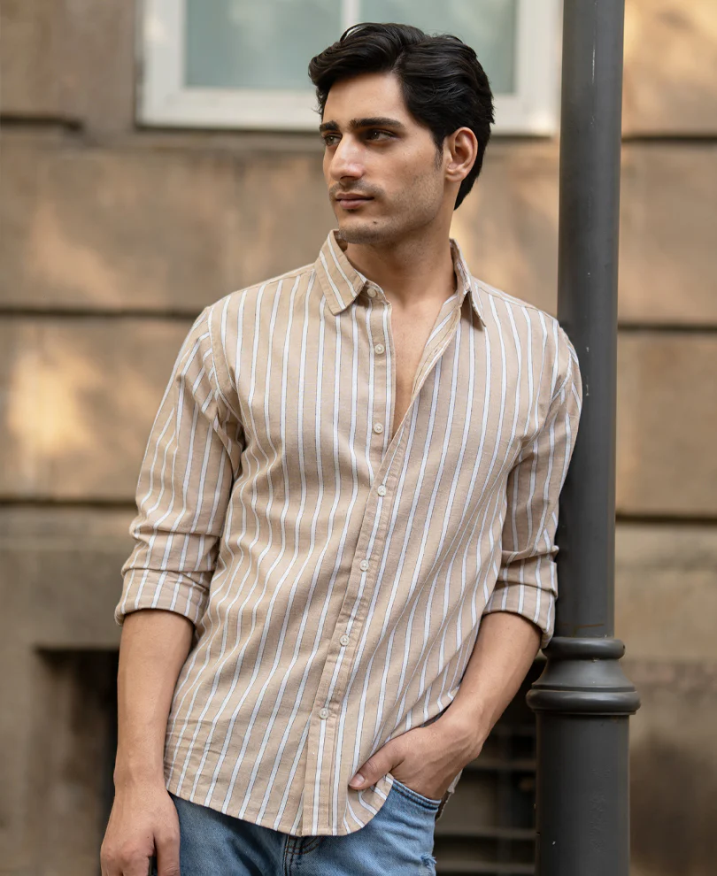 Tan Cottom Stripe Shirt - Image 2
