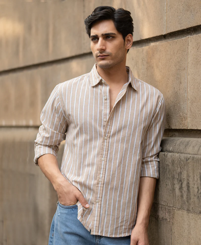 Tan Cottom Stripe Shirt - Image 3