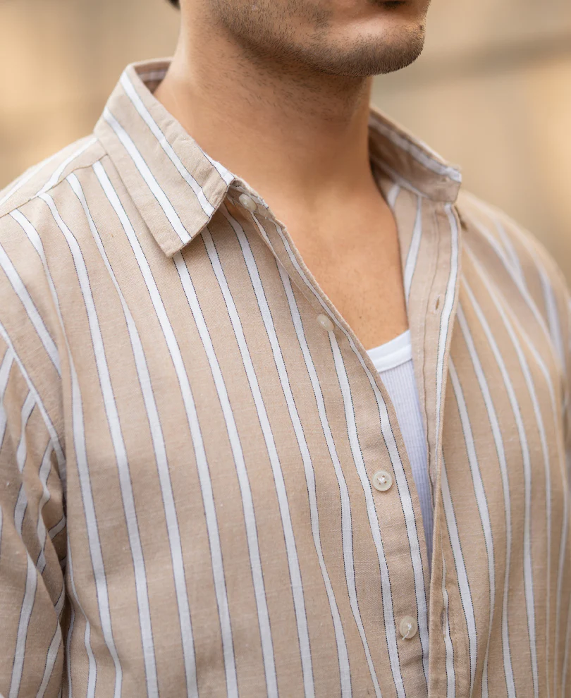 Tan Cottom Stripe Shirt - Image 4