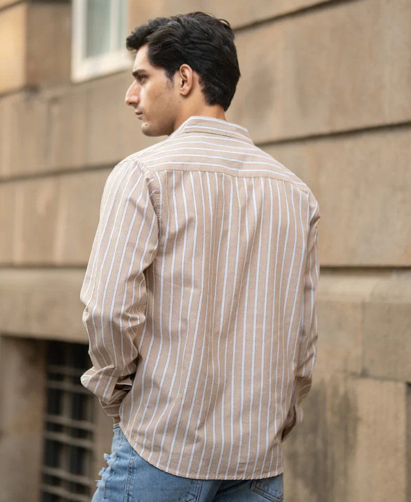Tan Cottom Stripe Shirt - Image 6