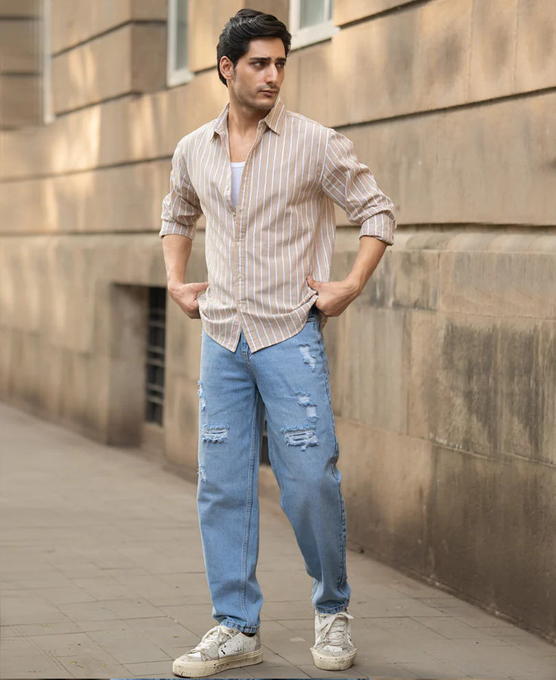 Tan Cottom Stripe Shirt - Image 7