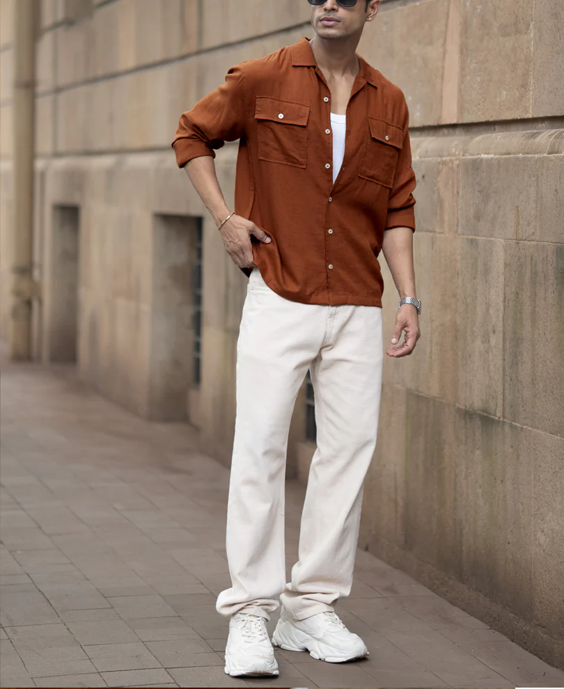 Tan Linen Double Pocket Shirt - Image 7
