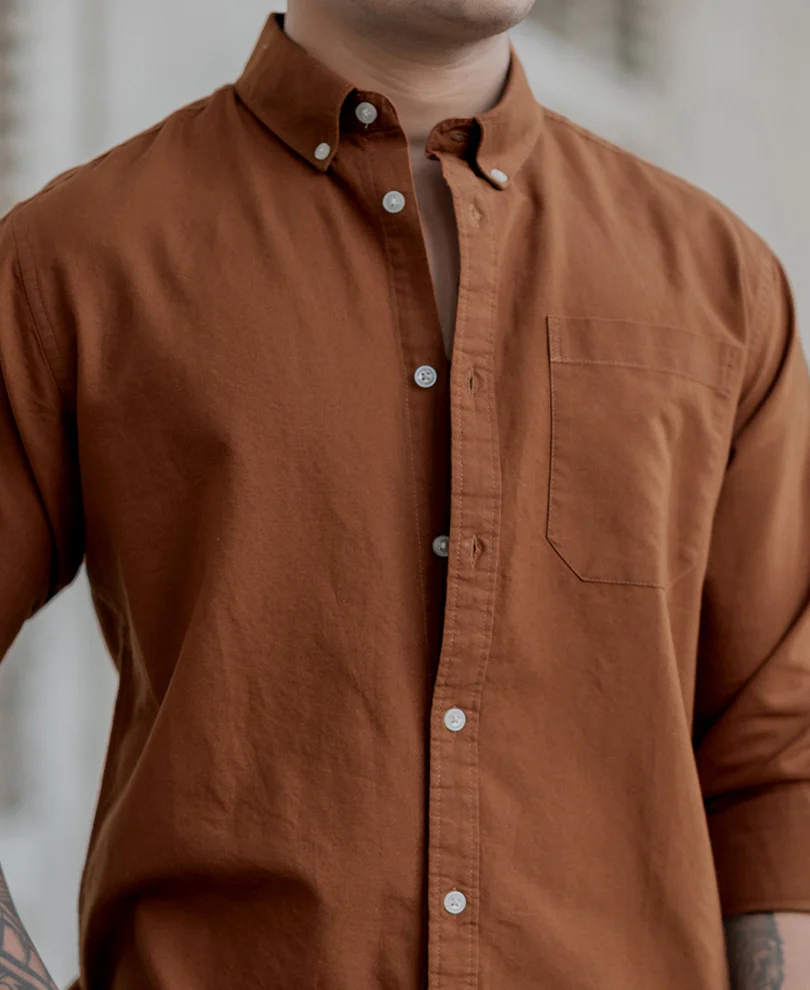 Tan Oxford Shirt 100% Cotton - Image 3
