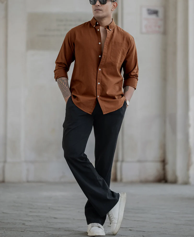 Tan Oxford Shirt 100% Cotton - Image 5