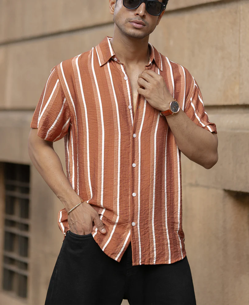 Tan Stripe Flowy Shirt - Image 3