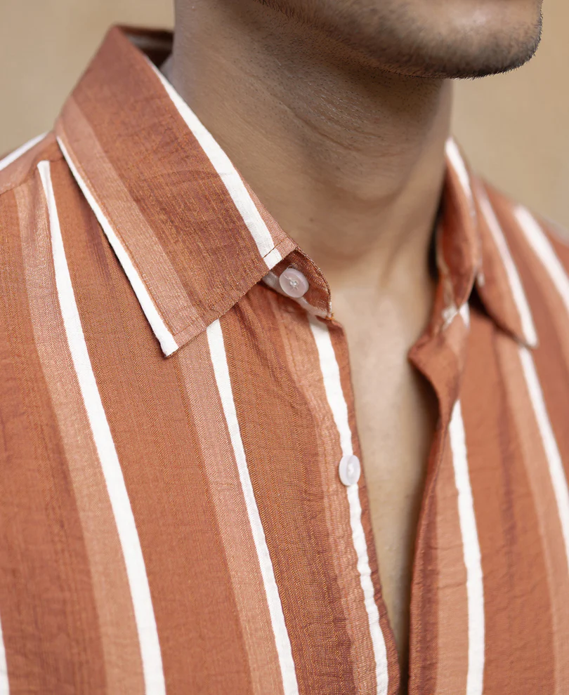 Tan Stripe Flowy Shirt - Image 4