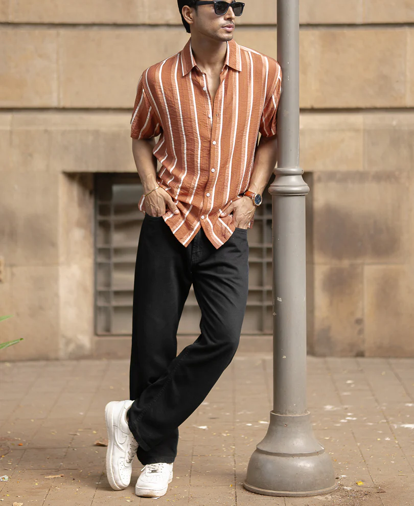 Tan Stripe Flowy Shirt - Image 7
