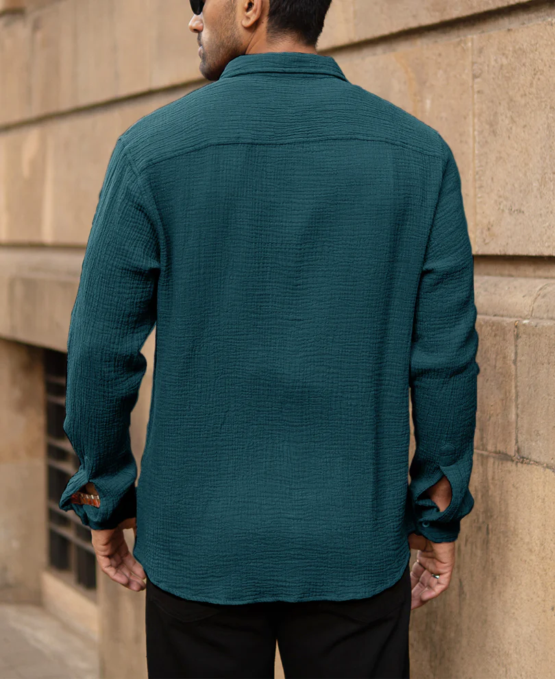 Teal Crinkled Lightweight Shirt 100% Cotton - Image 4