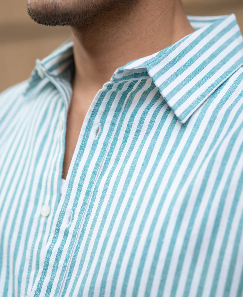 Teal Green Cotton Stripe Shirt - Image 5