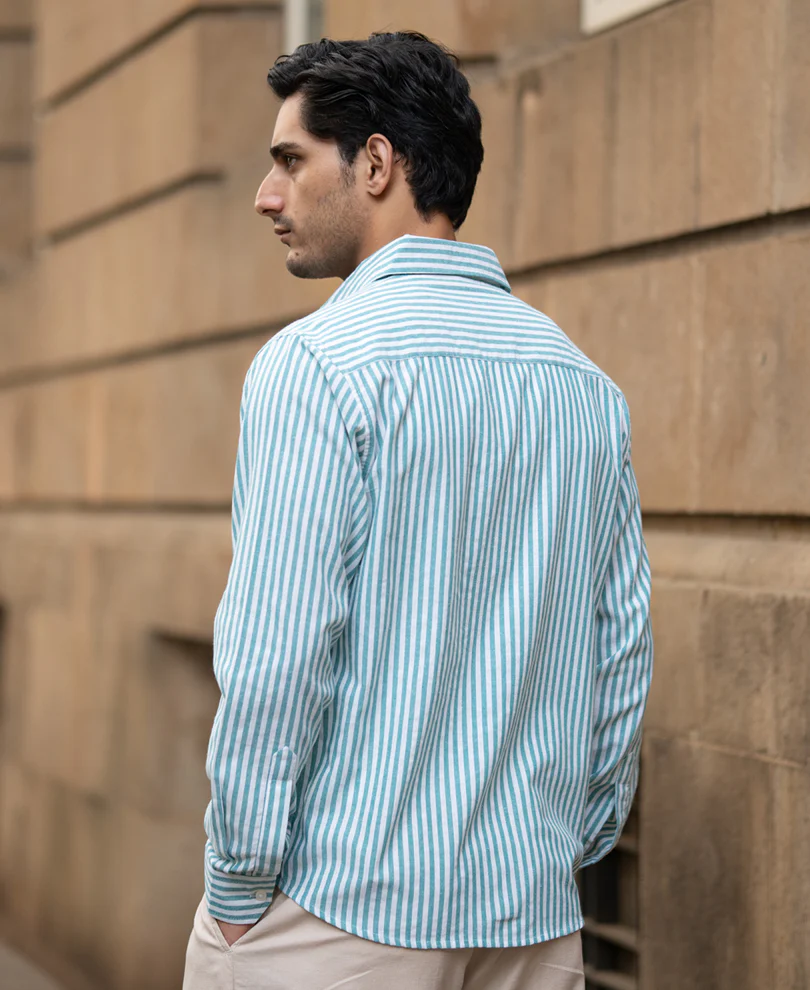 Teal Green Cotton Stripe Shirt - Image 6