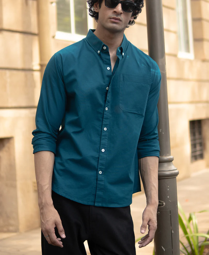 Teal Lightweight Oxford Shirt 100% Cotton - Image 2