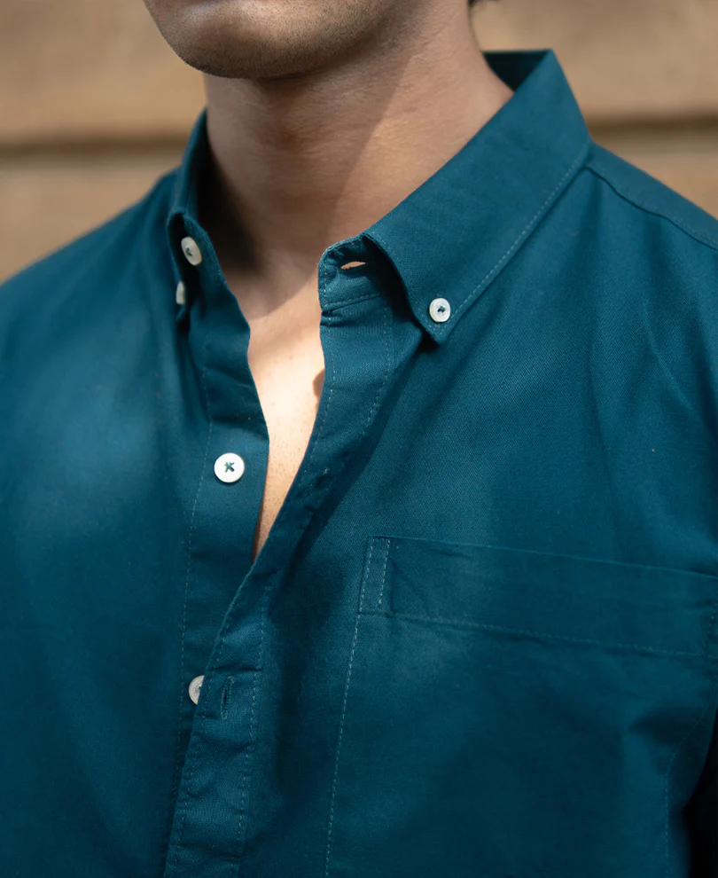 Teal Lightweight Oxford Shirt 100% Cotton - Image 3