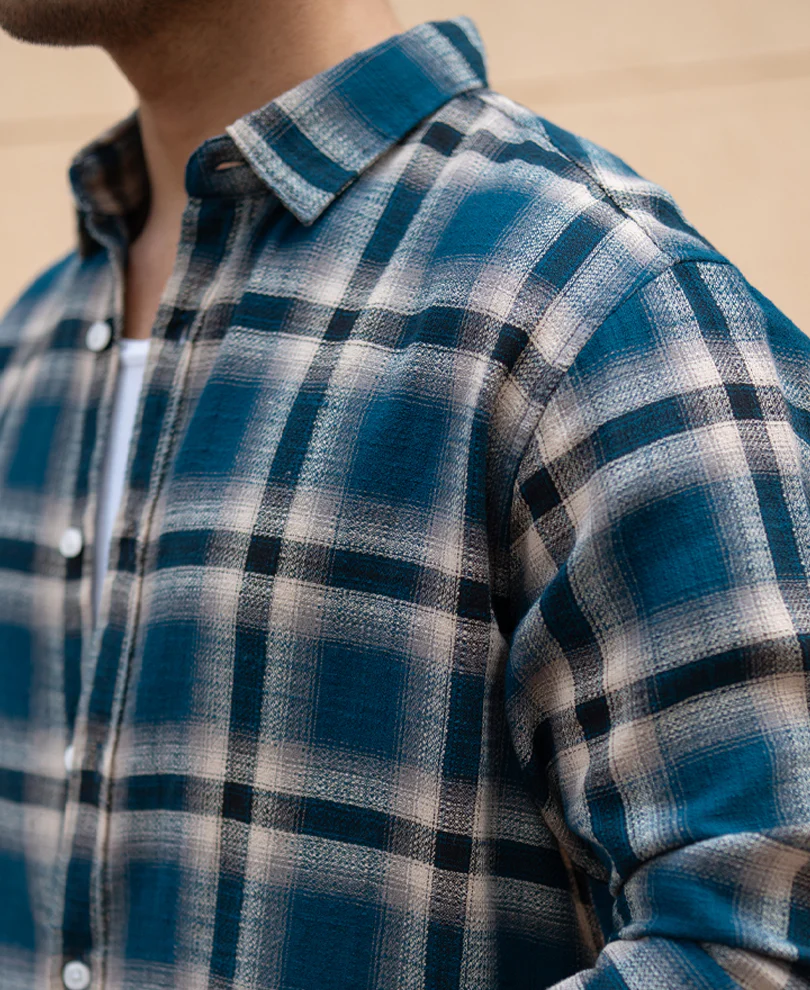 Teal Structured Checks Shirt 100% Cotton - Image 4