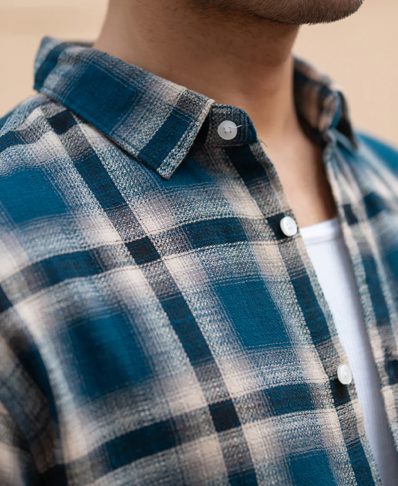 Teal Structured Checks Shirt 100% Cotton - Image 5