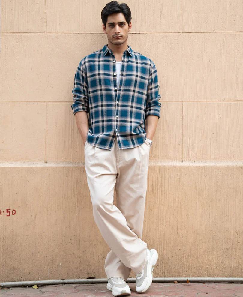 Teal Structured Checks Shirt 100% Cotton - Image 6