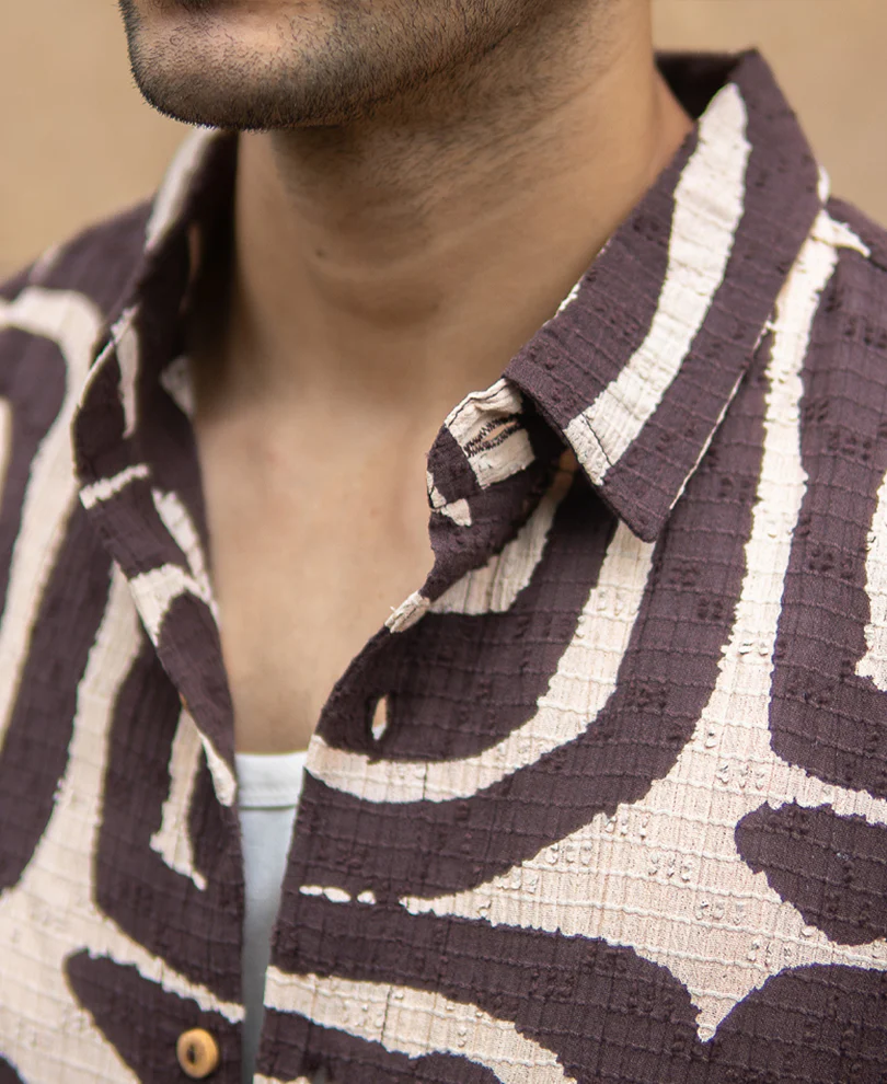 Coffee Brown Abstract Print Shirt 100% Cotton - Image 5