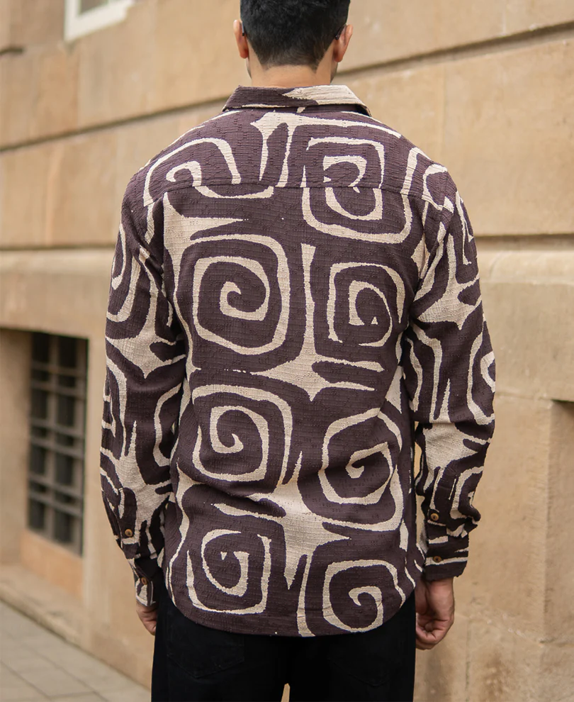 Coffee Brown Abstract Print Shirt 100% Cotton - Image 6