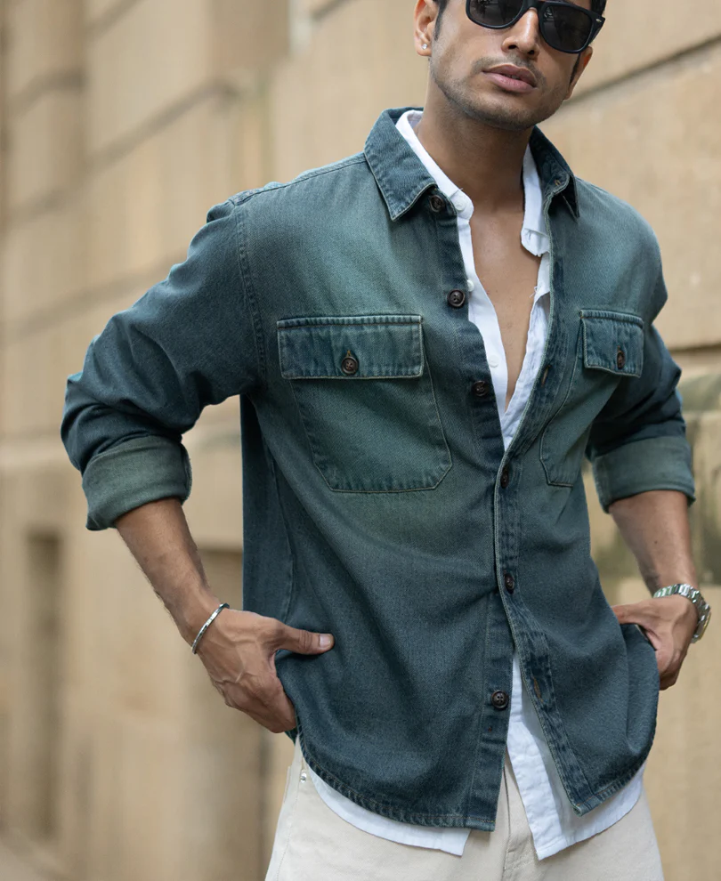 Tinted Blue Denim Overshirt 100% Cotton - Image 2
