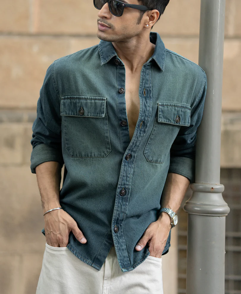 Tinted Blue Denim Overshirt 100% Cotton - Image 3