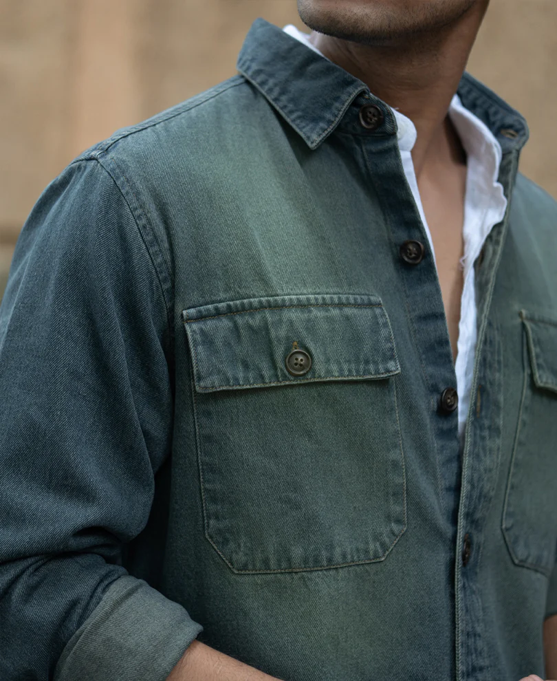 Tinted Blue Denim Overshirt 100% Cotton - Image 4