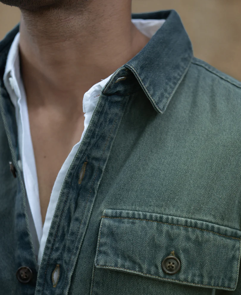 Tinted Blue Denim Overshirt 100% Cotton - Image 5