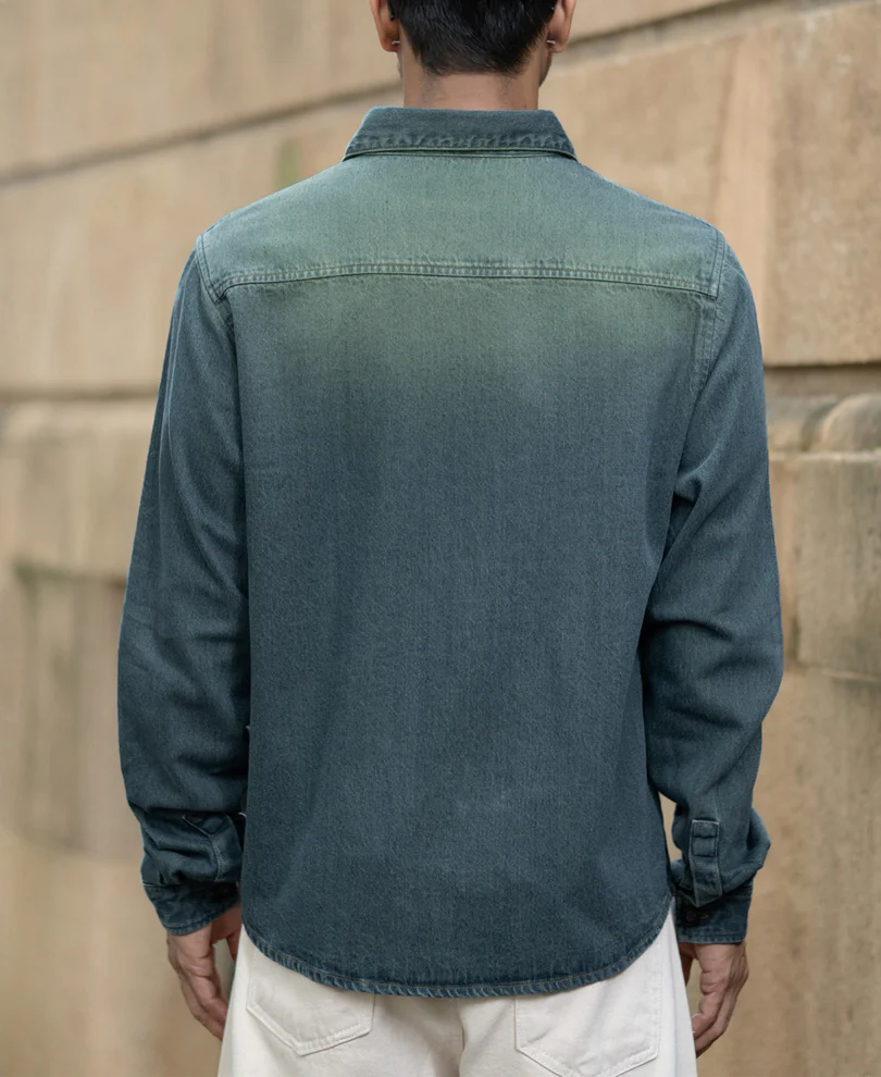 Tinted Blue Denim Overshirt 100% Cotton - Image 6